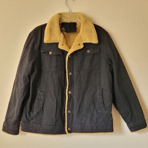 Black Sherpa Button Up Trucker Jacket